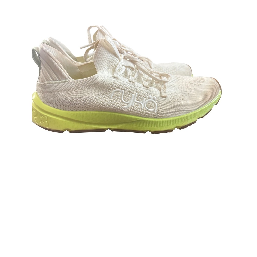 Ryka Devotion RZ1 Women Walking Shoes White Neon Lime Green Knit Sneakers 11W
